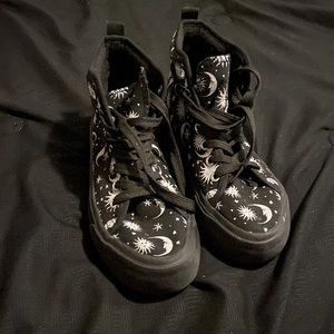 Size 7 black and white moon and sun high top sneakers, only worn once